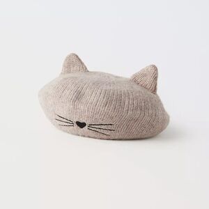 NWT Zara 1-6Y ear knit wool blend beret cat hat brown